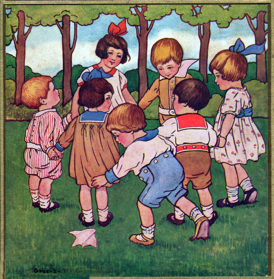 Kinder beim Plumpsack-Spiel, Buchillustration von 1911