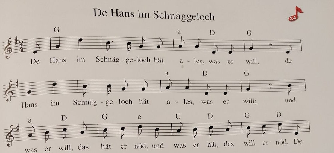 Notenblatt aus dem Liederheft