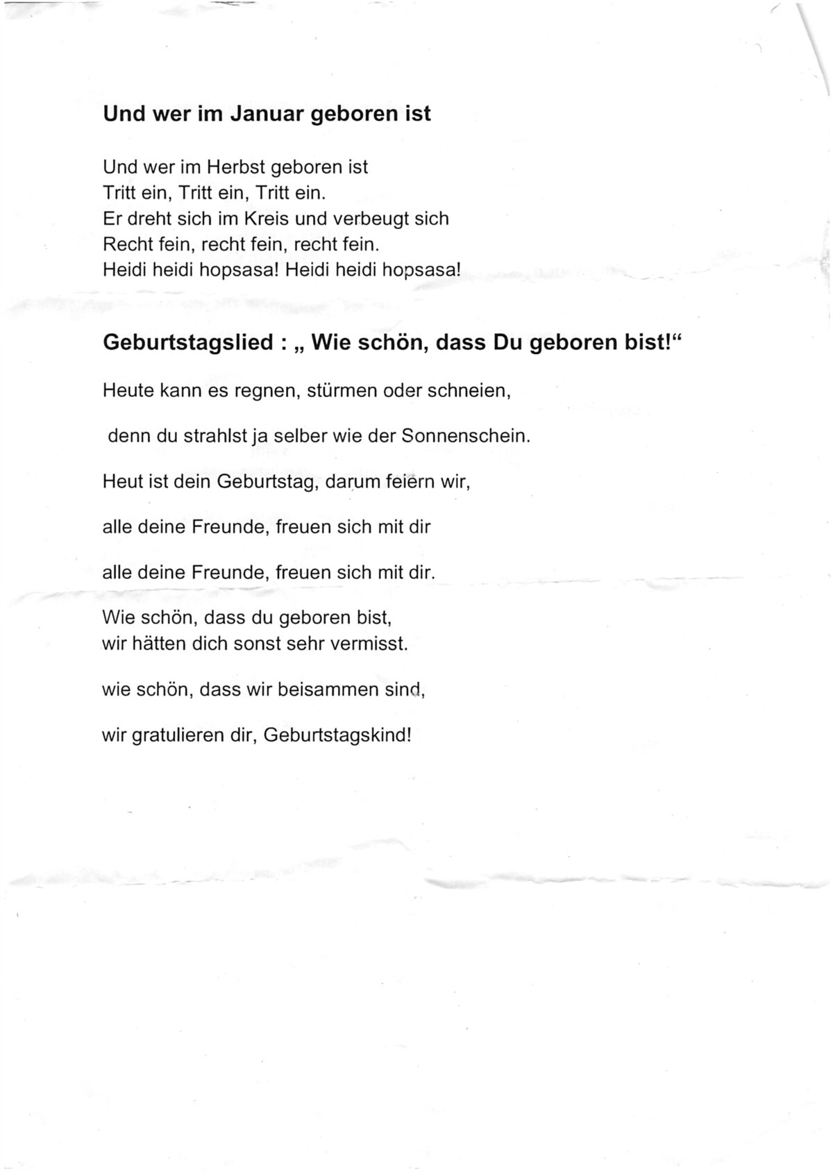 Notenblatt aus dem Liederheft