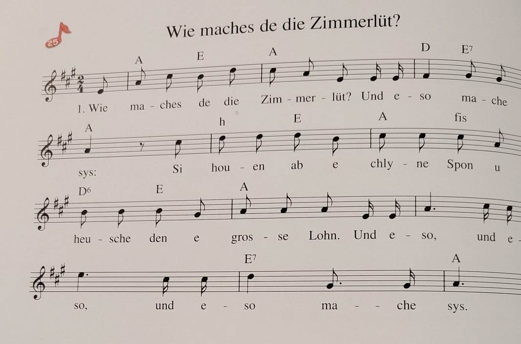 Notenblatt aus dem Liederheft